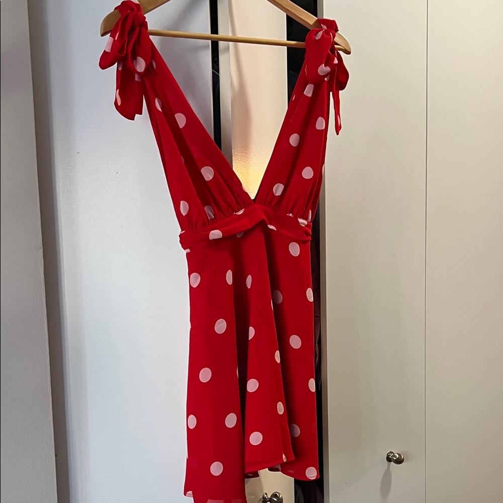 LPA Red Polka Dot Mini Dress with White Dots